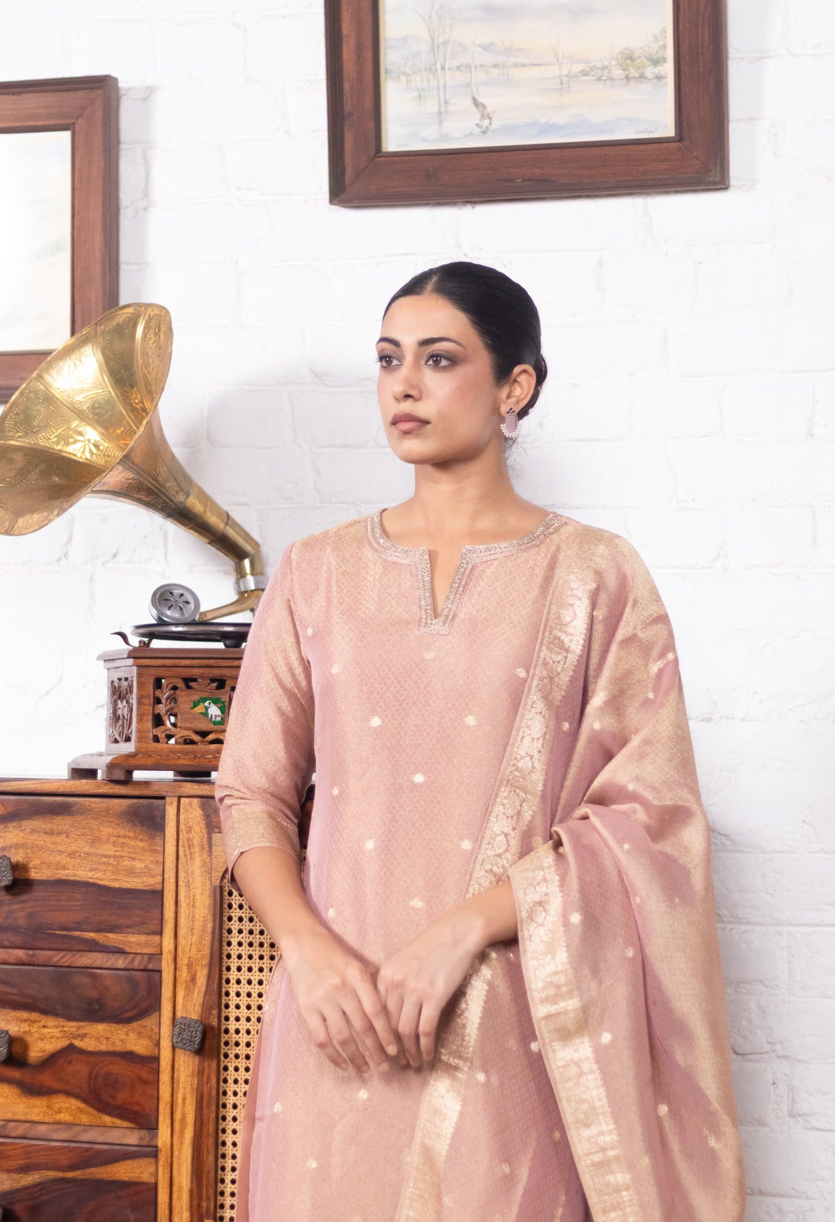 Rose Gold Pink Dola Silk Suit Set