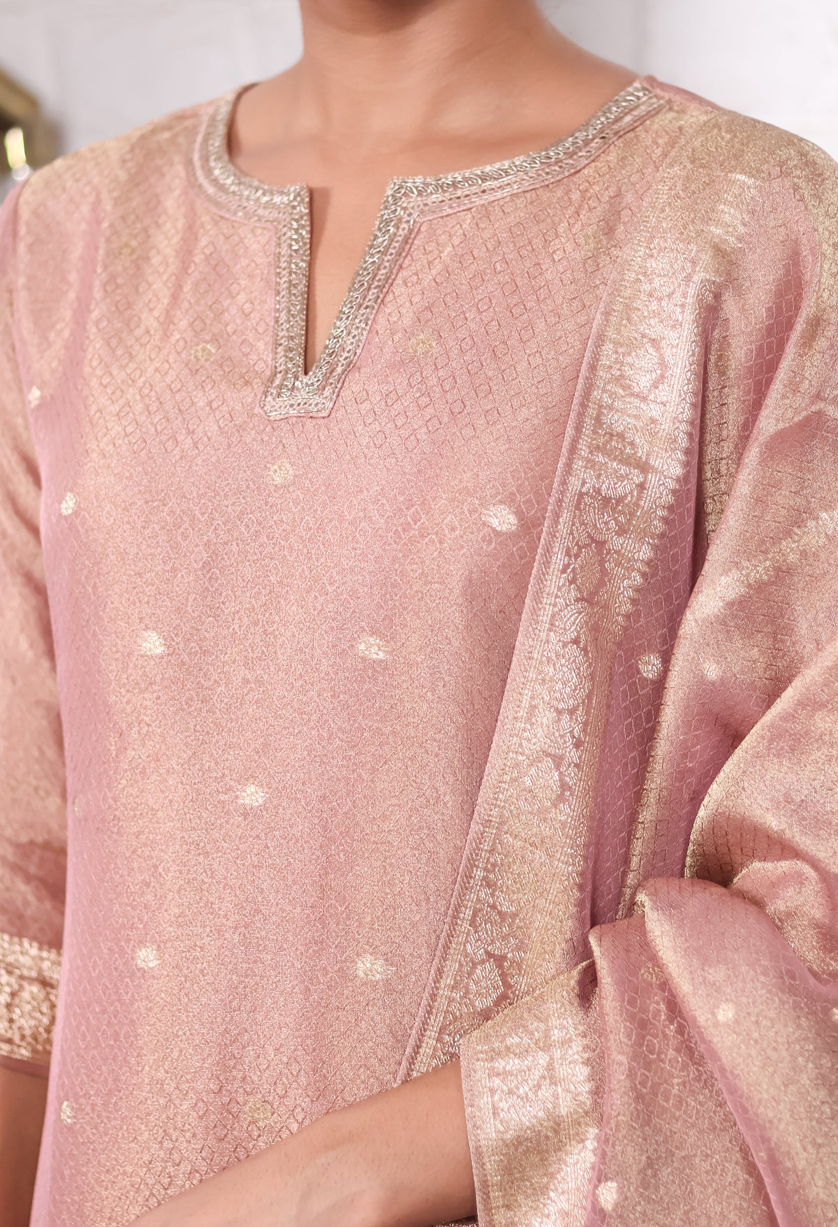Rose Gold Pink Dola Silk Suit Set