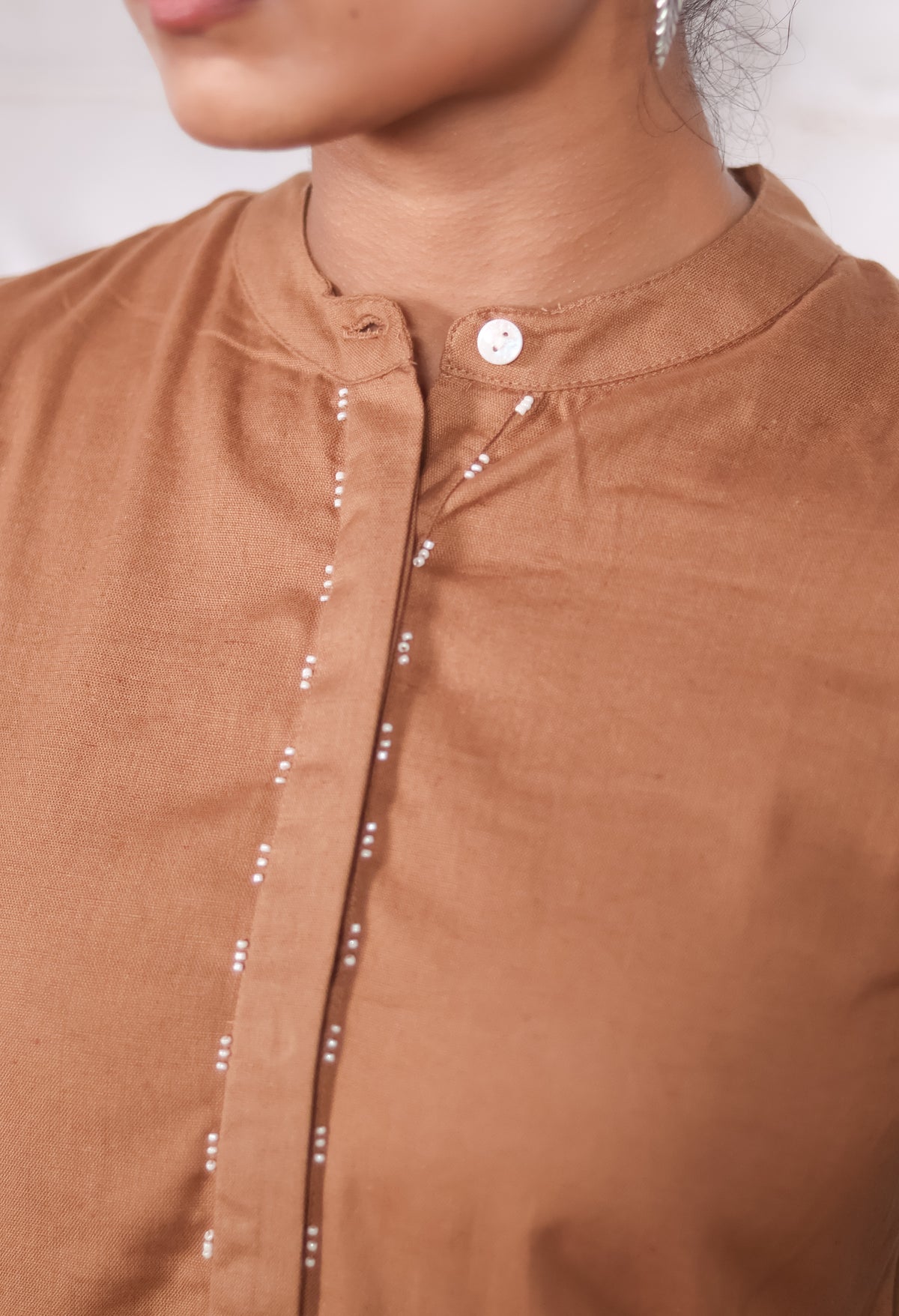 Warm Camel Brown Appliqué Khadi Cotton Kurta/Co-ord Set