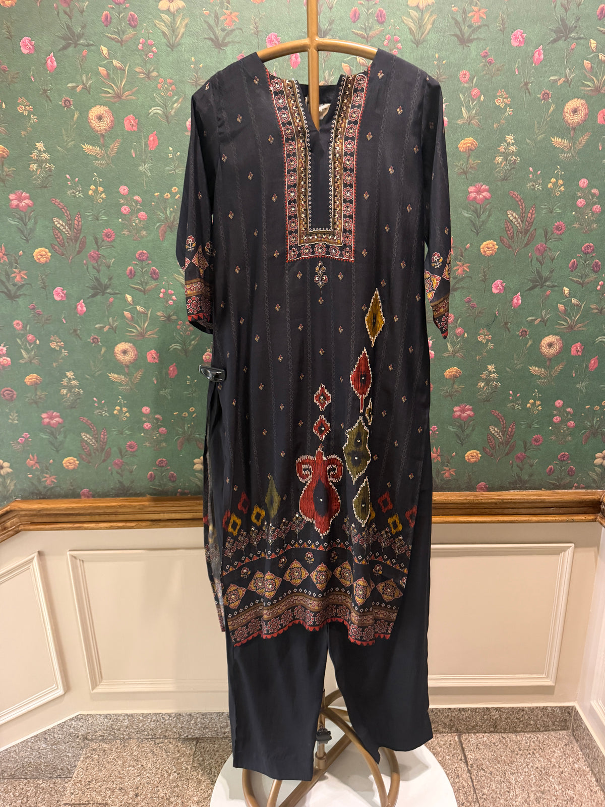 Midnight Black Silk Suit Set