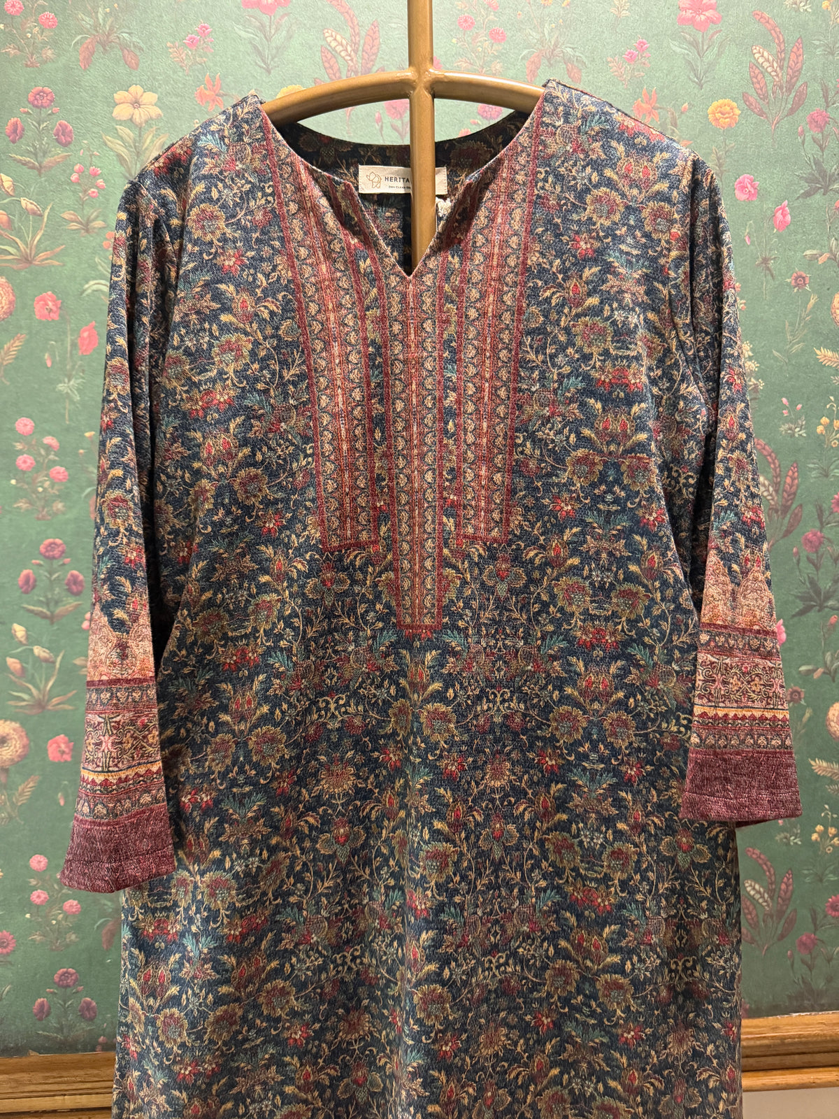 Plum Woollen Floral Kurta Set