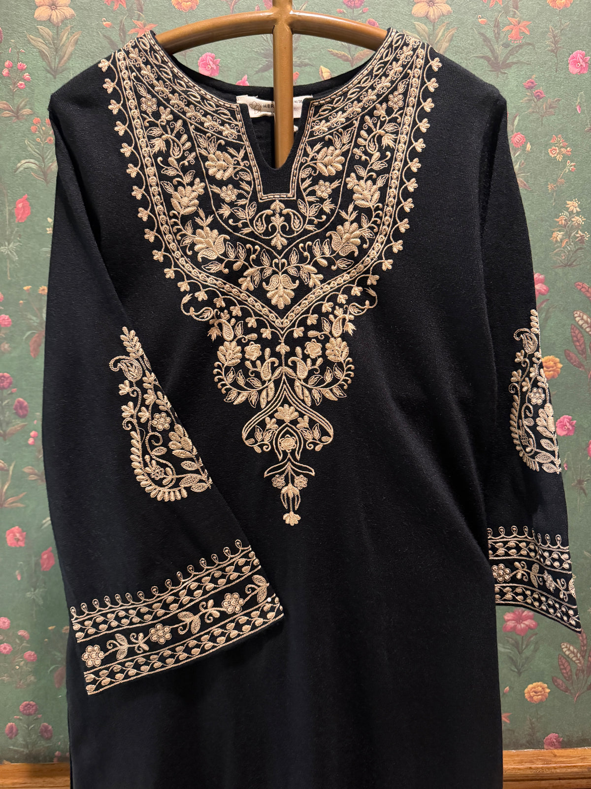 Black Embroidered Woollen Kurta Set