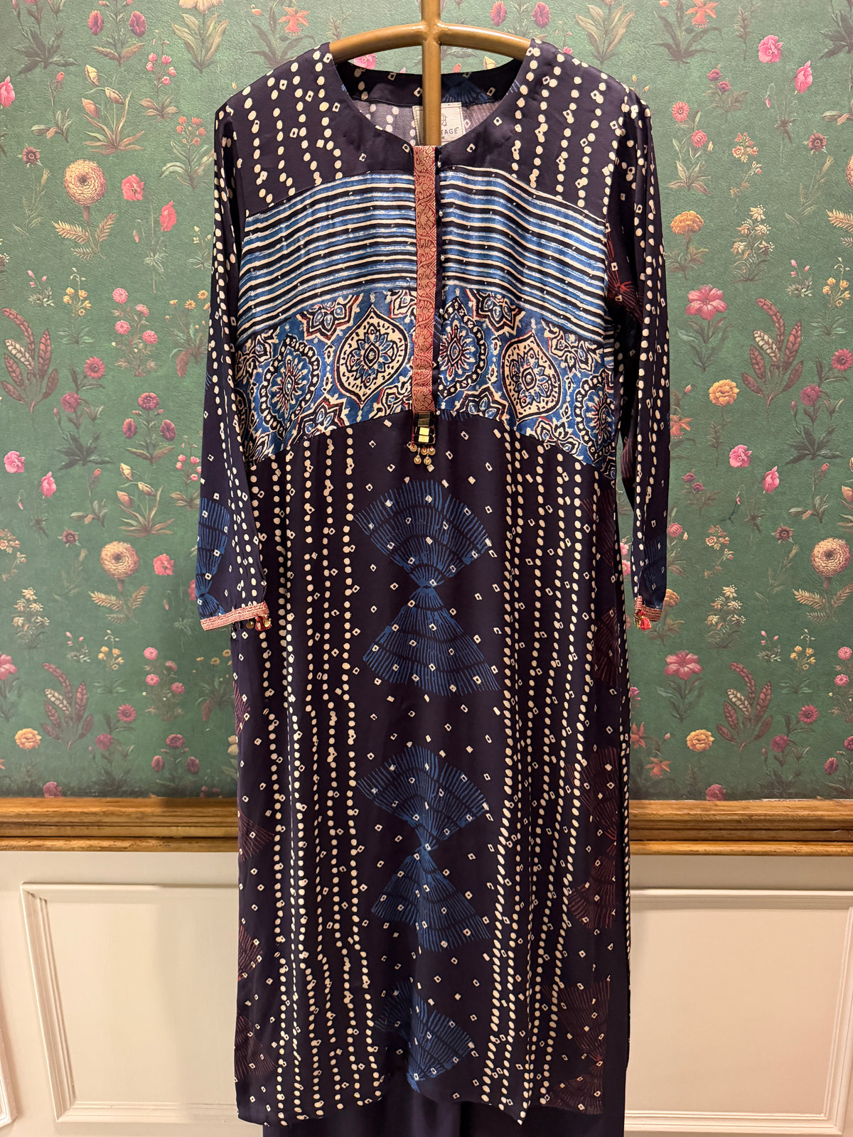 Midnight Blue Gajji Silk Printed Luxe Kurta Set