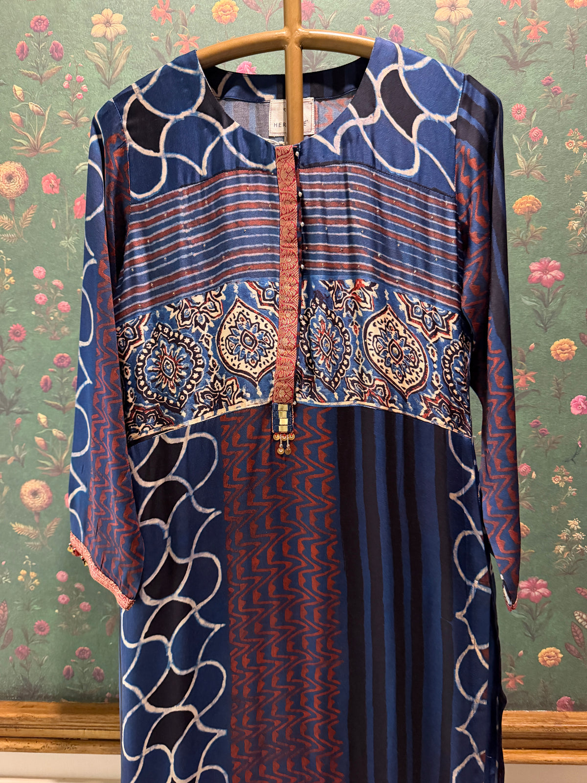 Blue Gajji Silk Printed Luxe Kurta Set