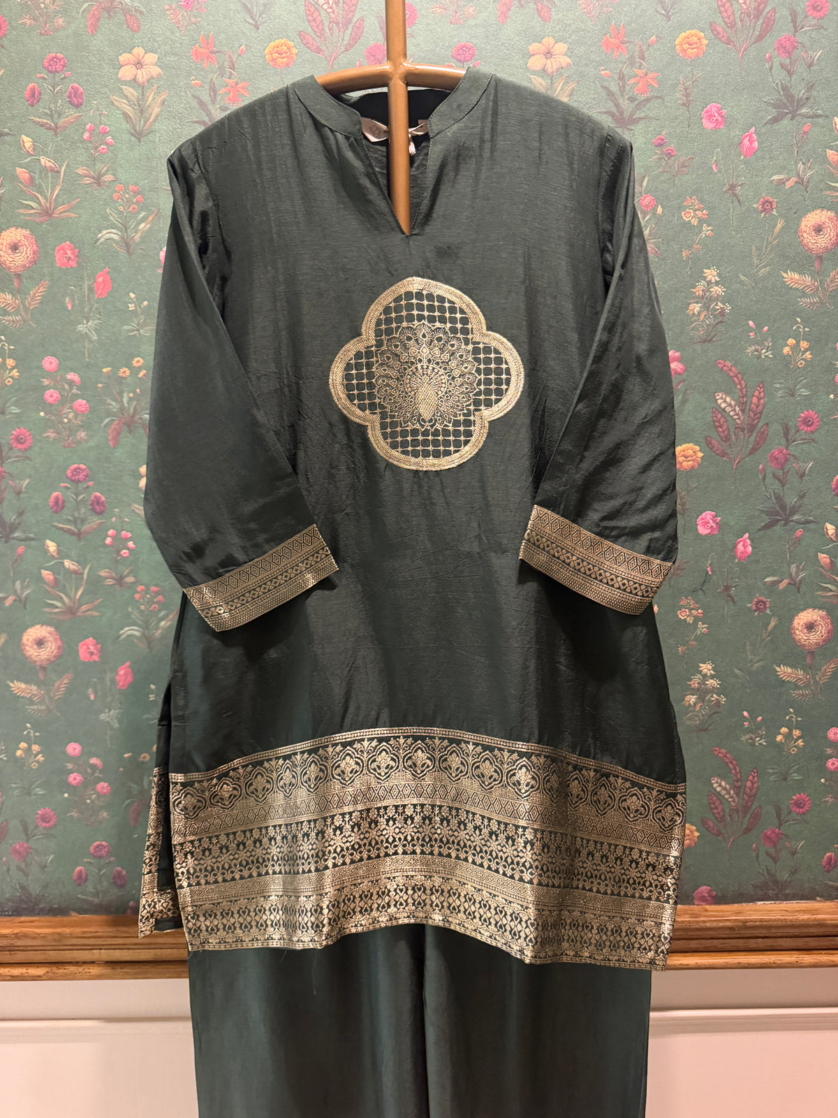 Midnight Olive Green Dola Silk Festive Kurta/Co-ord Set