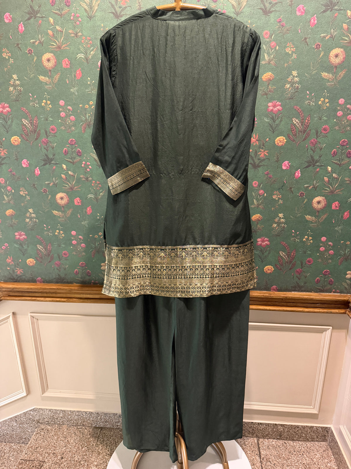 Midnight Olive Green Dola Silk Festive Kurta/Co-ord Set