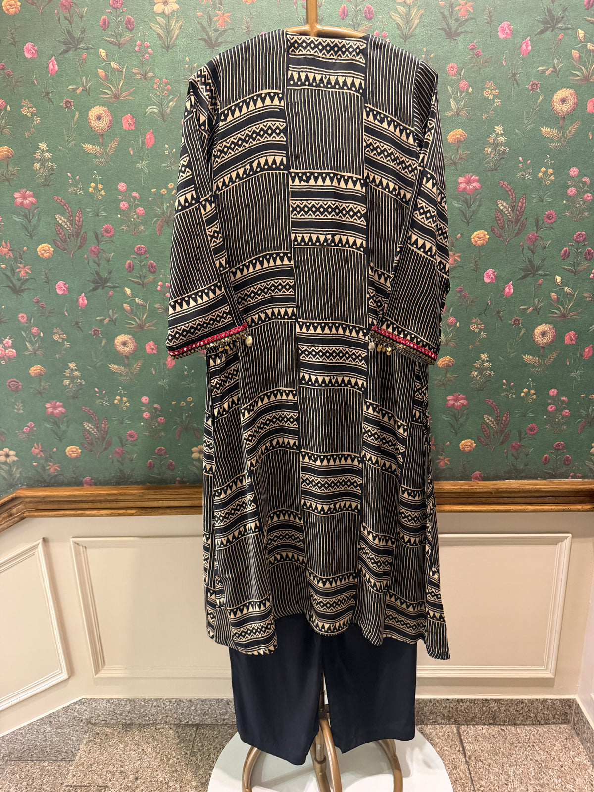Black Gajji Silk Printed Luxe Kurta Set