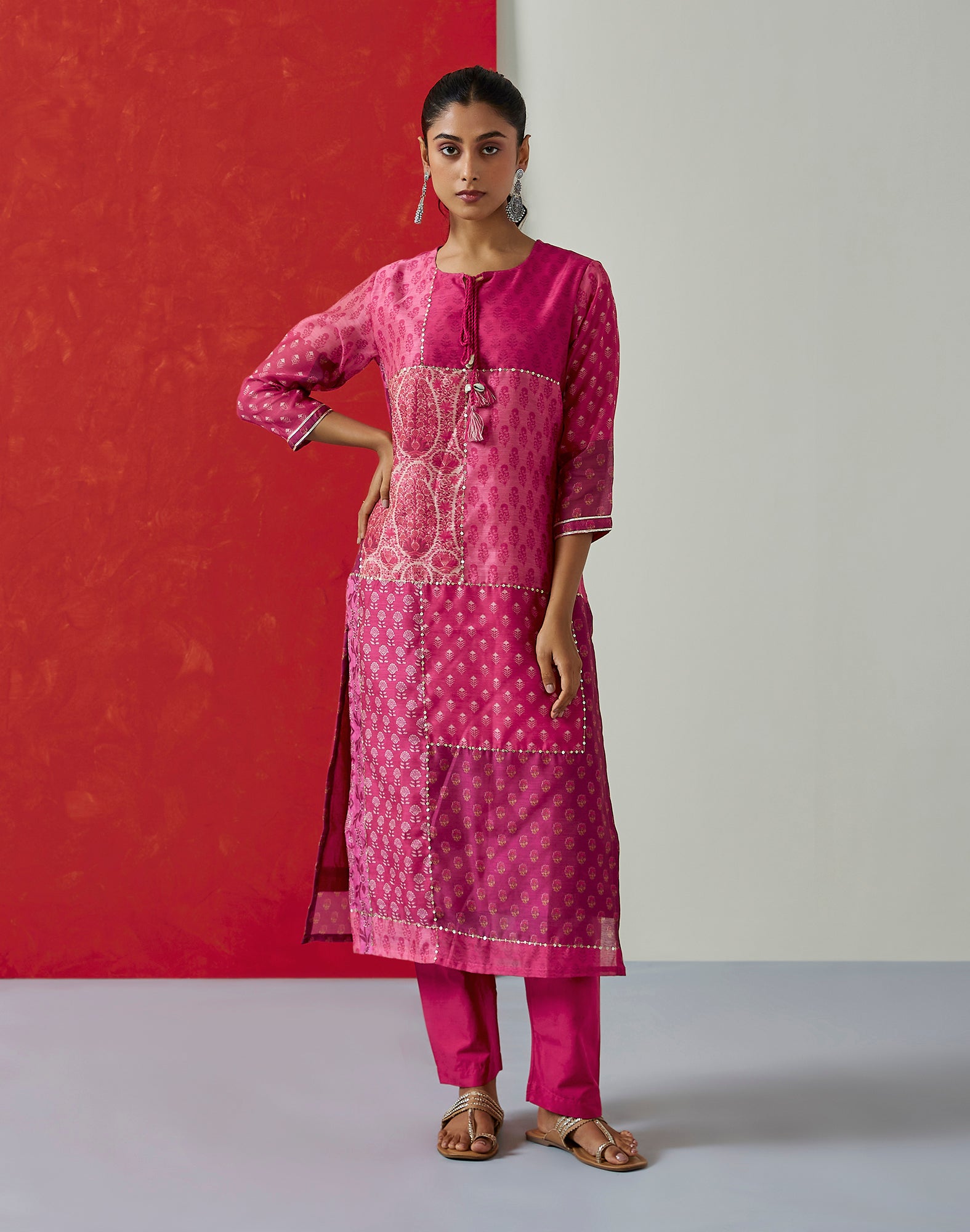 Floral Dark Pink Chanderi Suit Set | HER-399