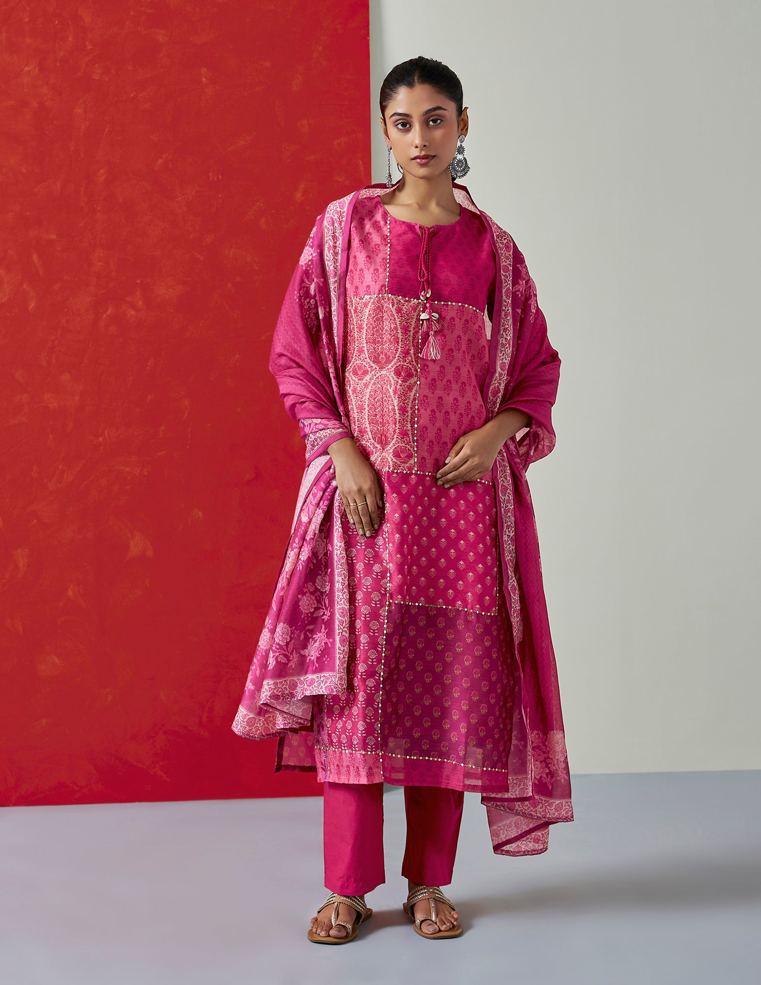 Floral Dark Pink Chanderi Suit Set | HER-399