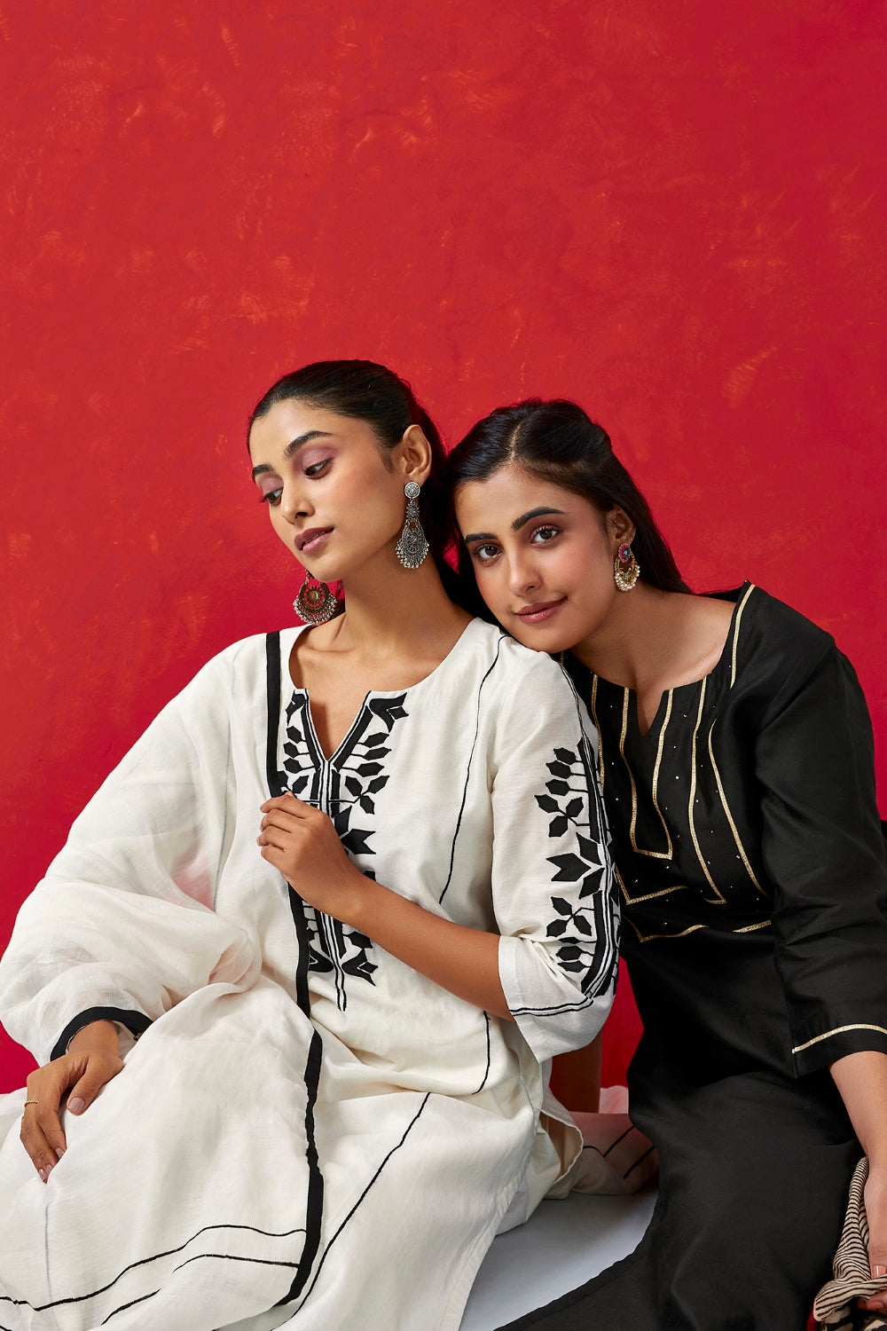 Black Pure Chanderi Suit Set with Handblock Dupatta