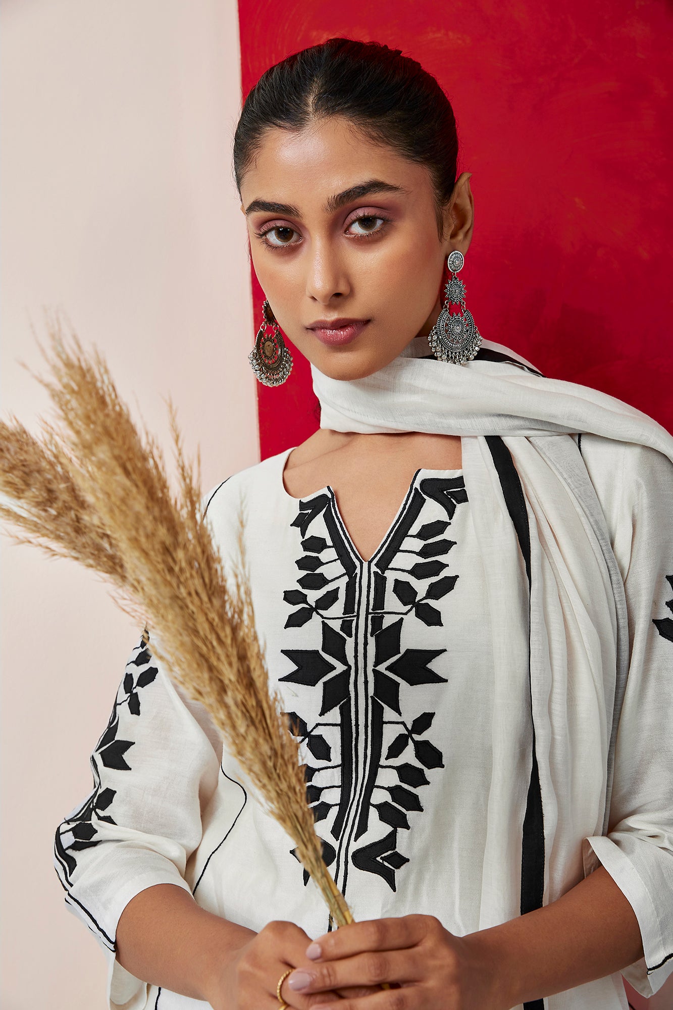 Monochrome Chanderi Appliqué Suit Set