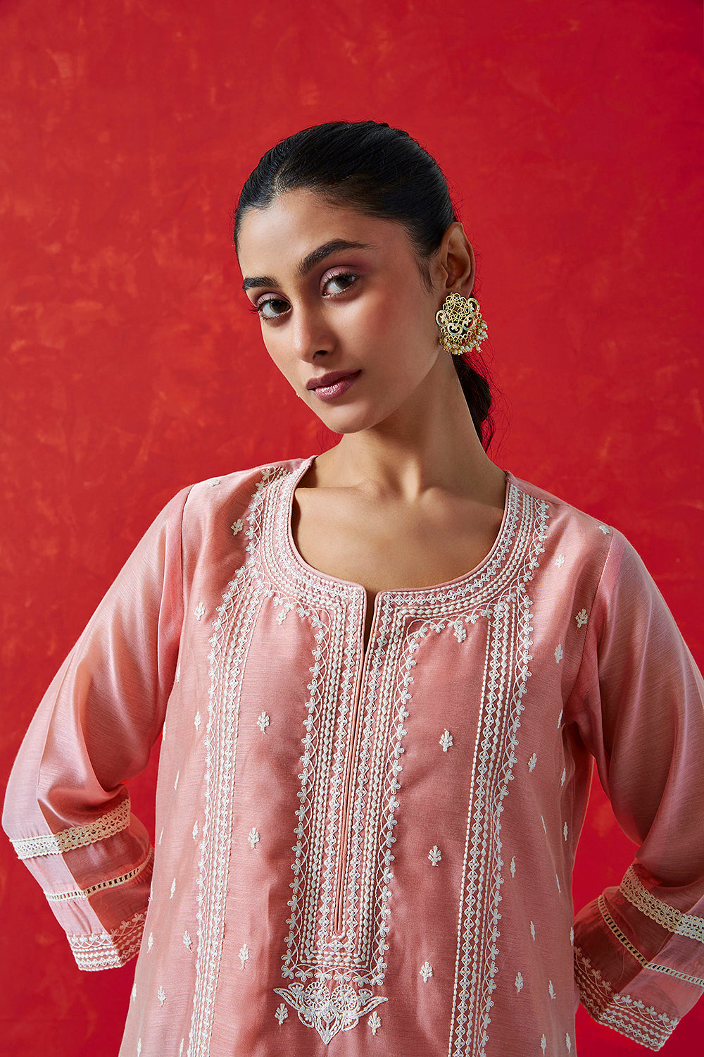 Zariya Pink Embroidered Chanderi Suit Set | HER-388