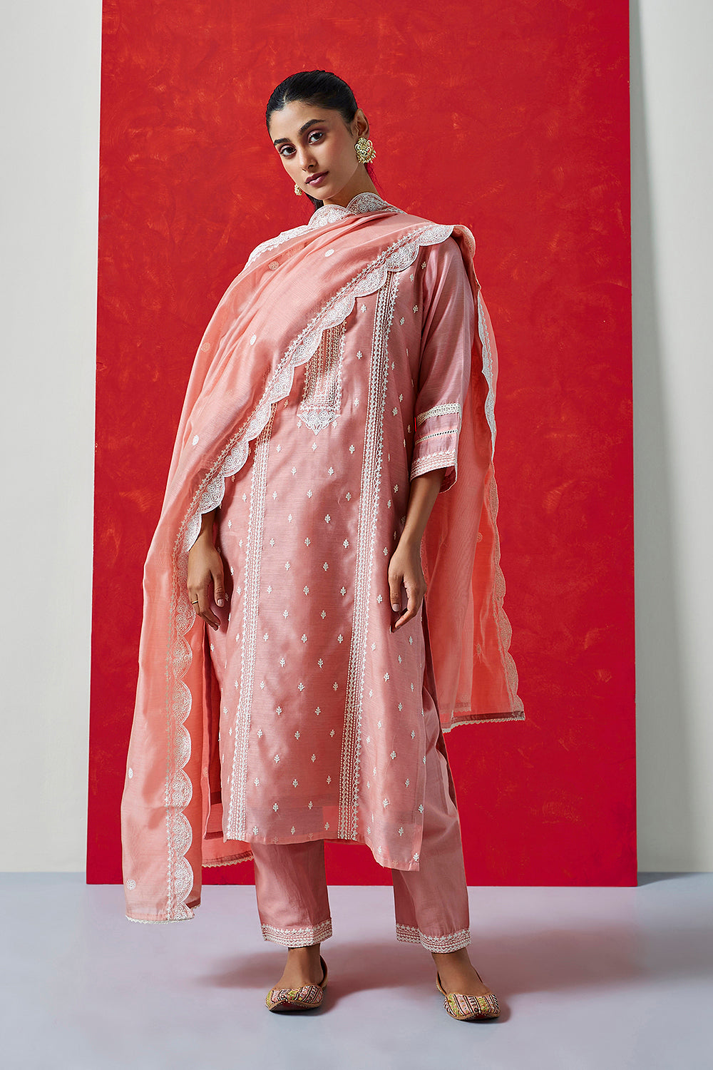 Zariya Pink Embroidered Chanderi Suit Set | HER-388