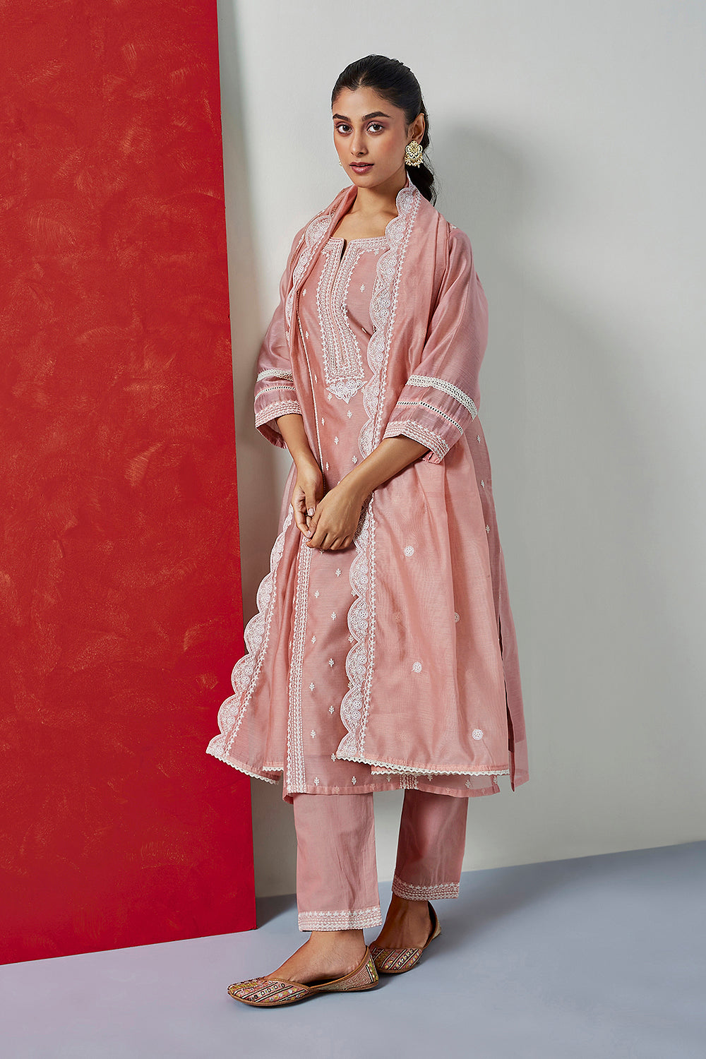 Zariya Pink Embroidered Chanderi Suit Set | HER-388