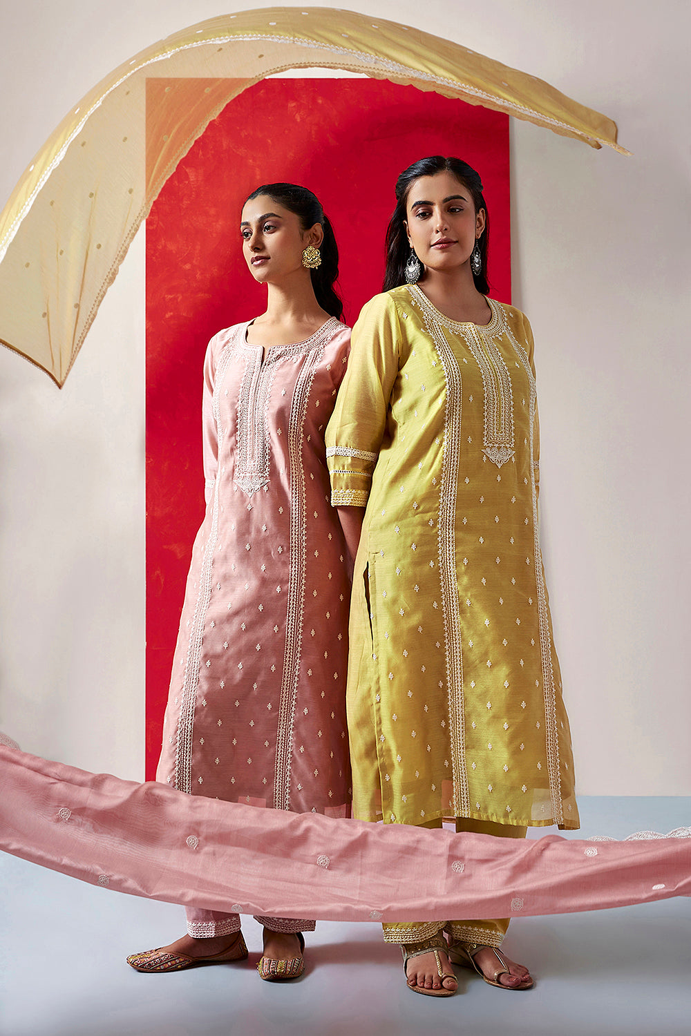 Zariya Yellow Embroidered Chanderi Suit Set | HER-388