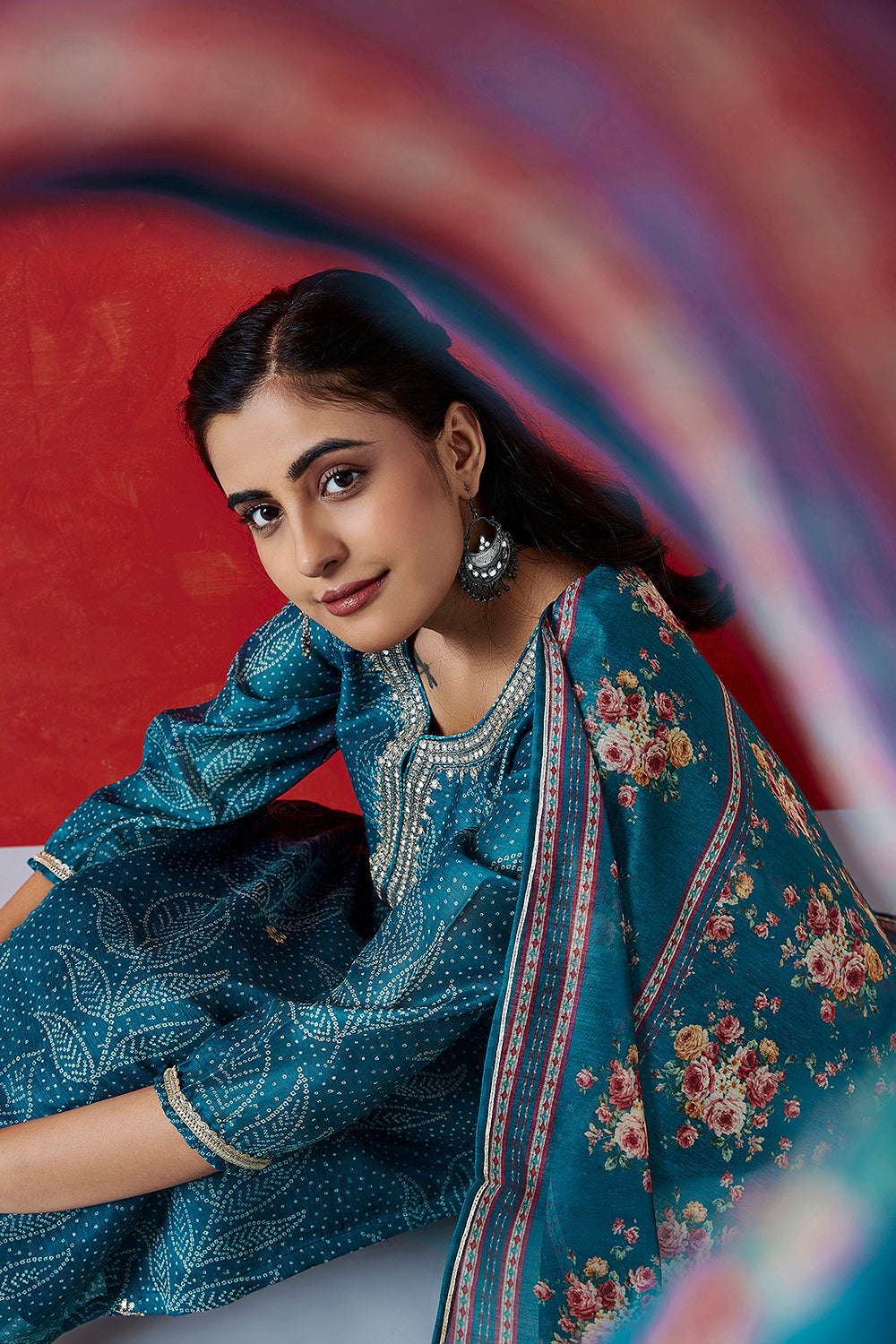 Blue Straight Fit Chanderi Suit Set | HER-412