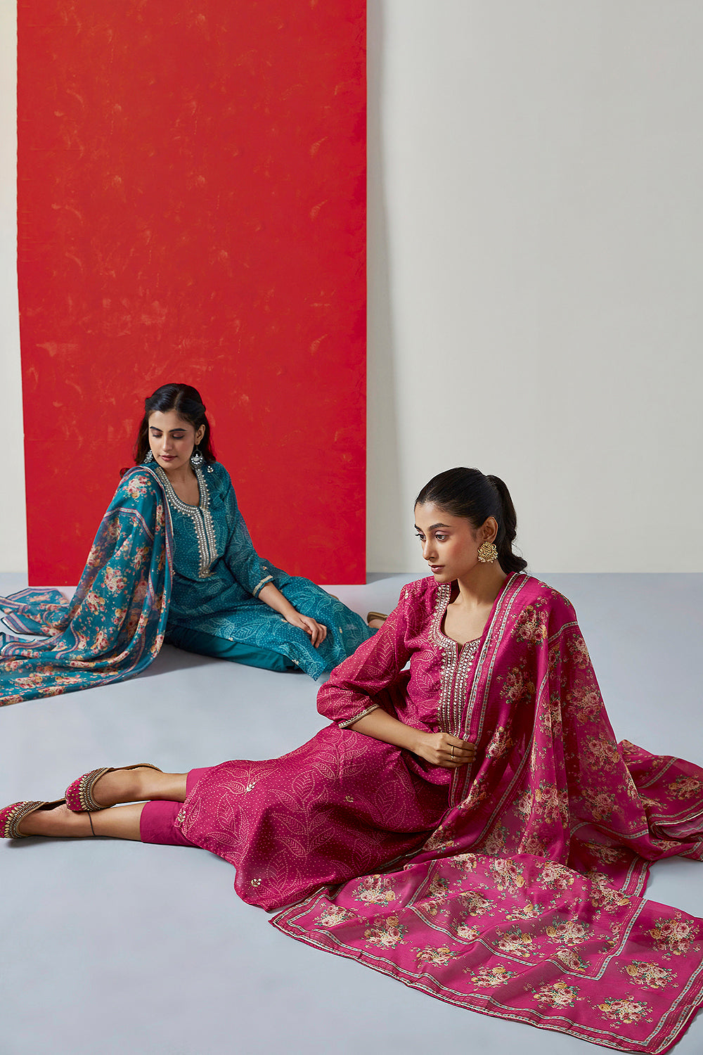 Blue Straight Fit Chanderi Suit Set | HER-412