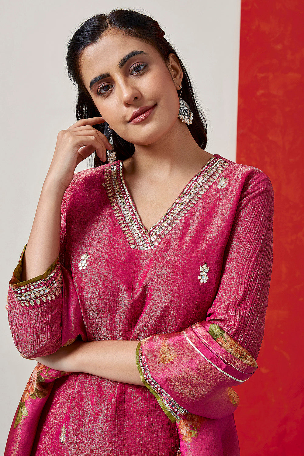 Blush Pink Pure Crushed Tissue Suit Set