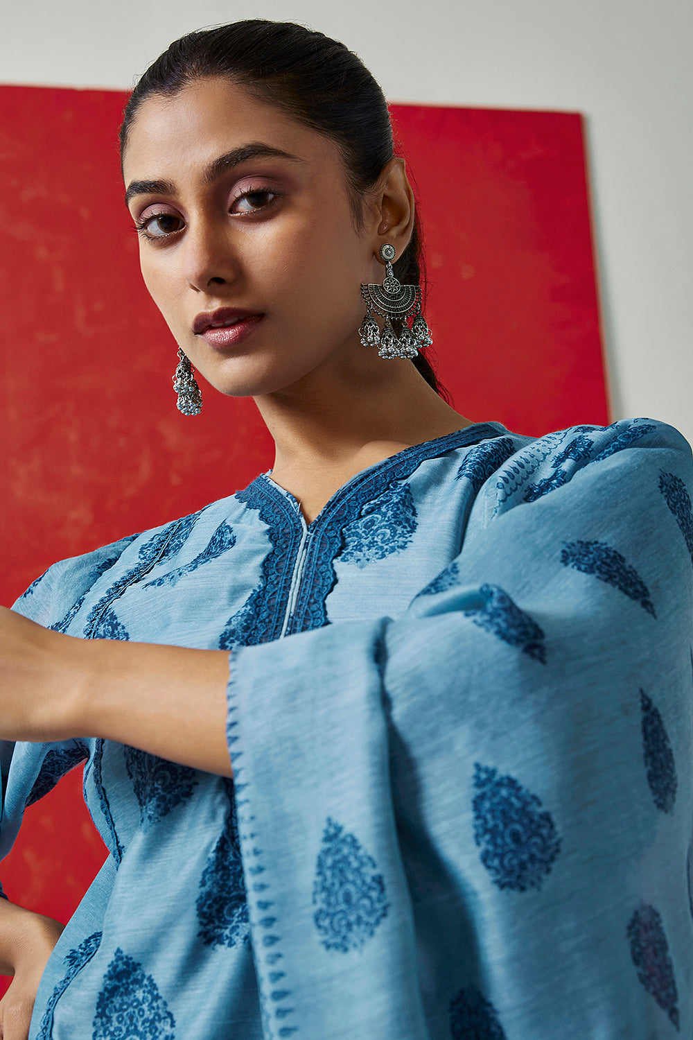 Tehzeeb ‘Powder Indigo Blue’ Chanderi Suit Set | HER-411