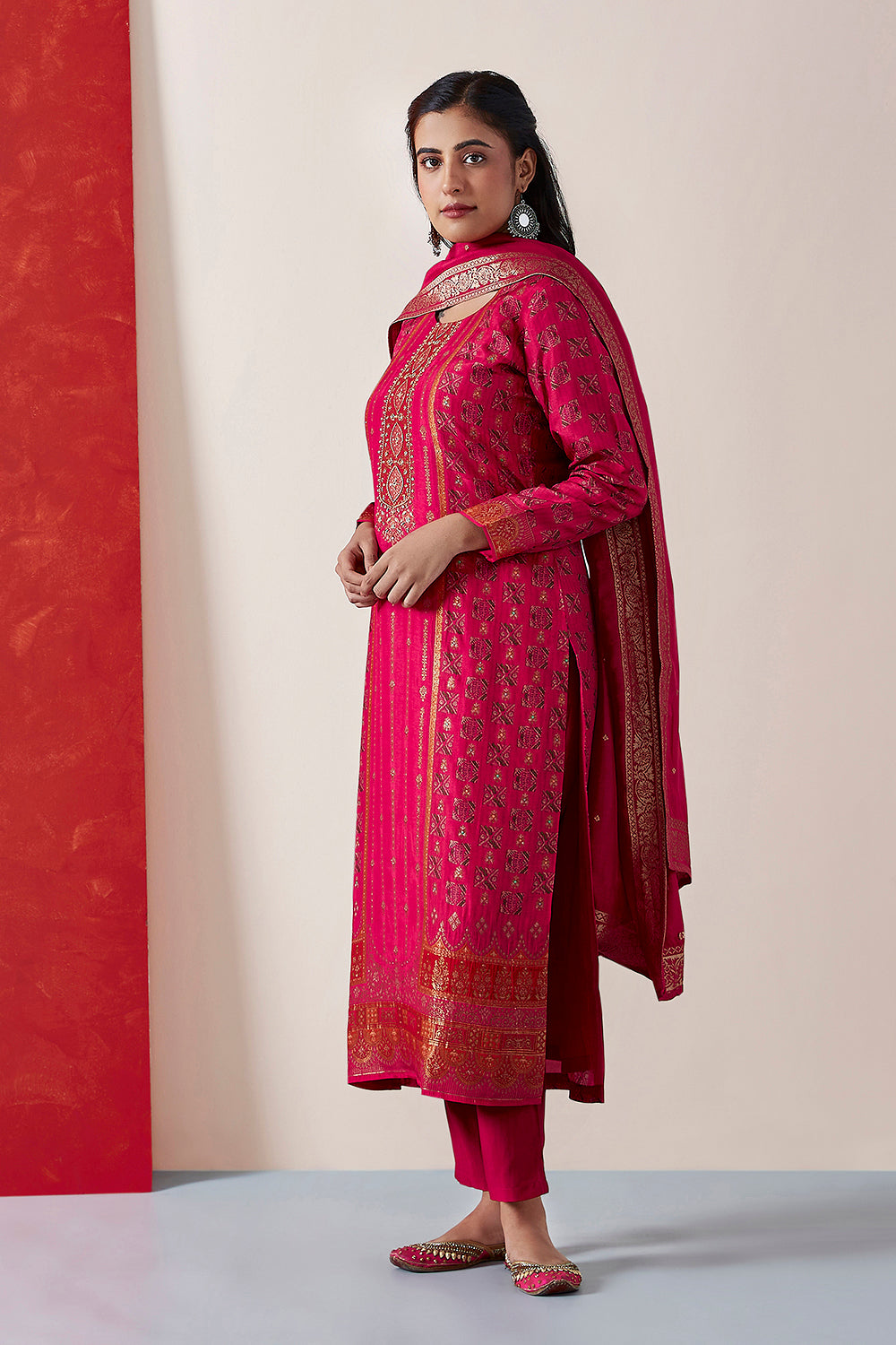 Bright Pink Dola Jacquard Suit Set