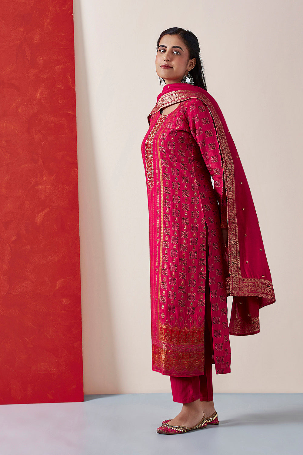 Bright Pink Dola Jacquard Suit Set