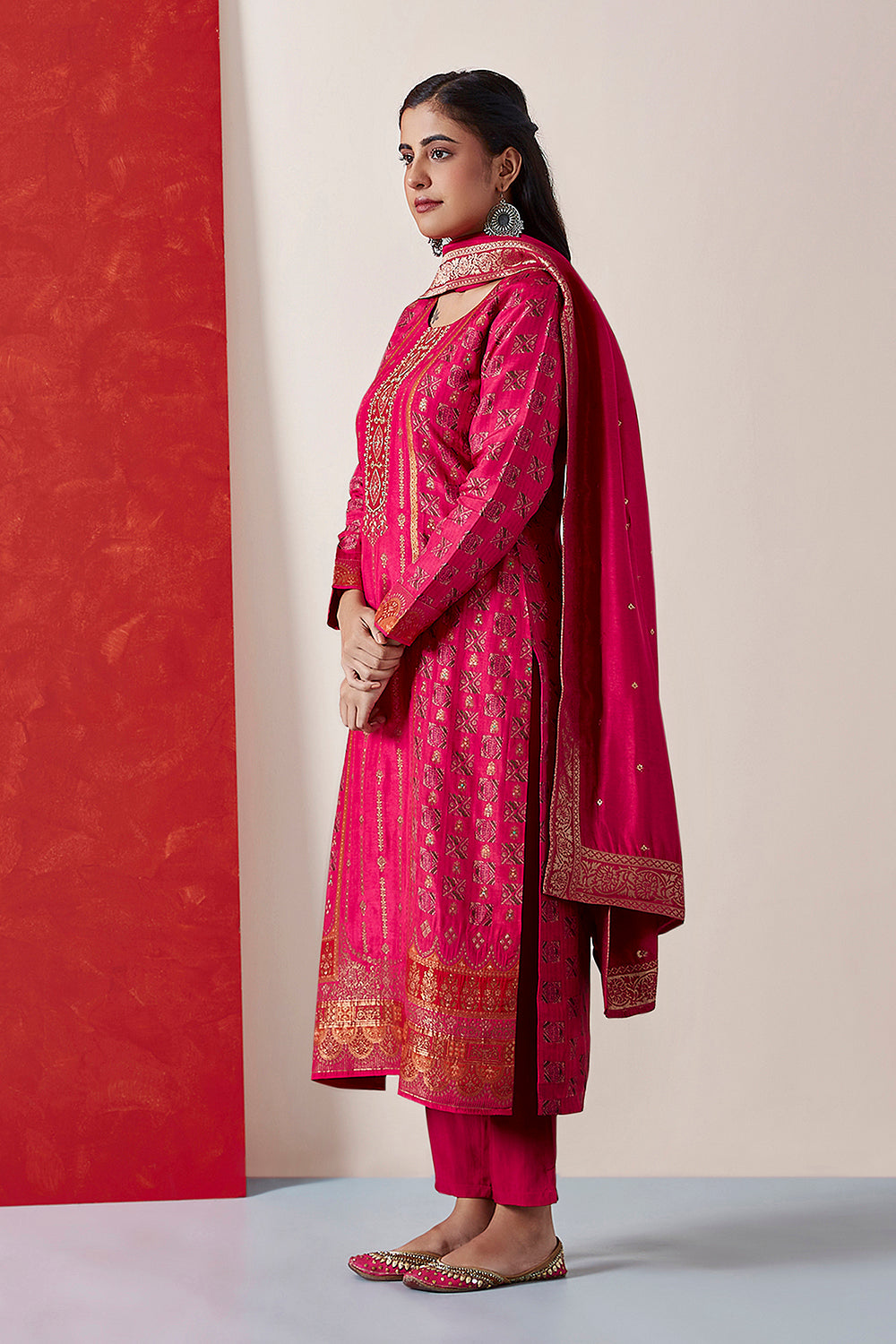Bright Pink Dola Jacquard Suit Set