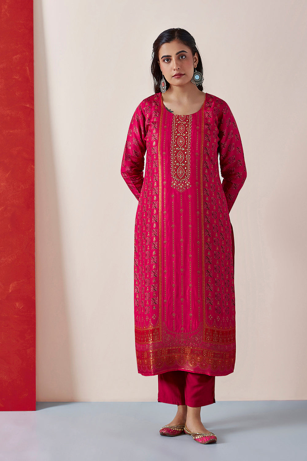 Bright Pink Dola Jacquard Suit Set