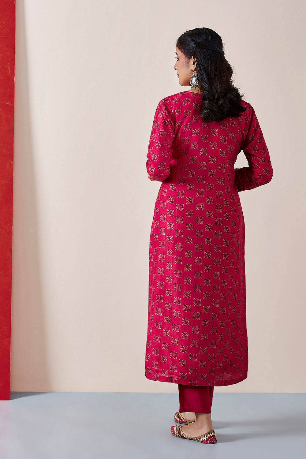 Bright Pink Dola Jacquard Suit Set