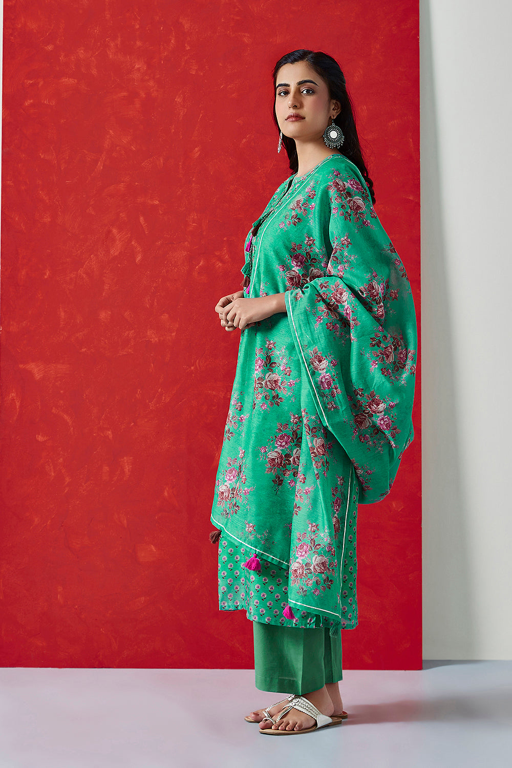 Green Chanderi Suit Set | HER-410