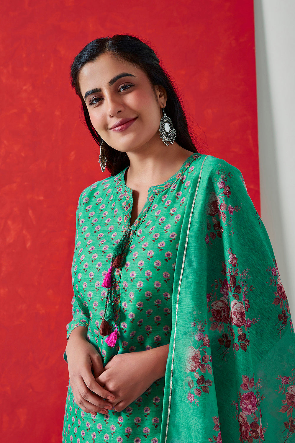 Green Chanderi Suit Set | HER-410