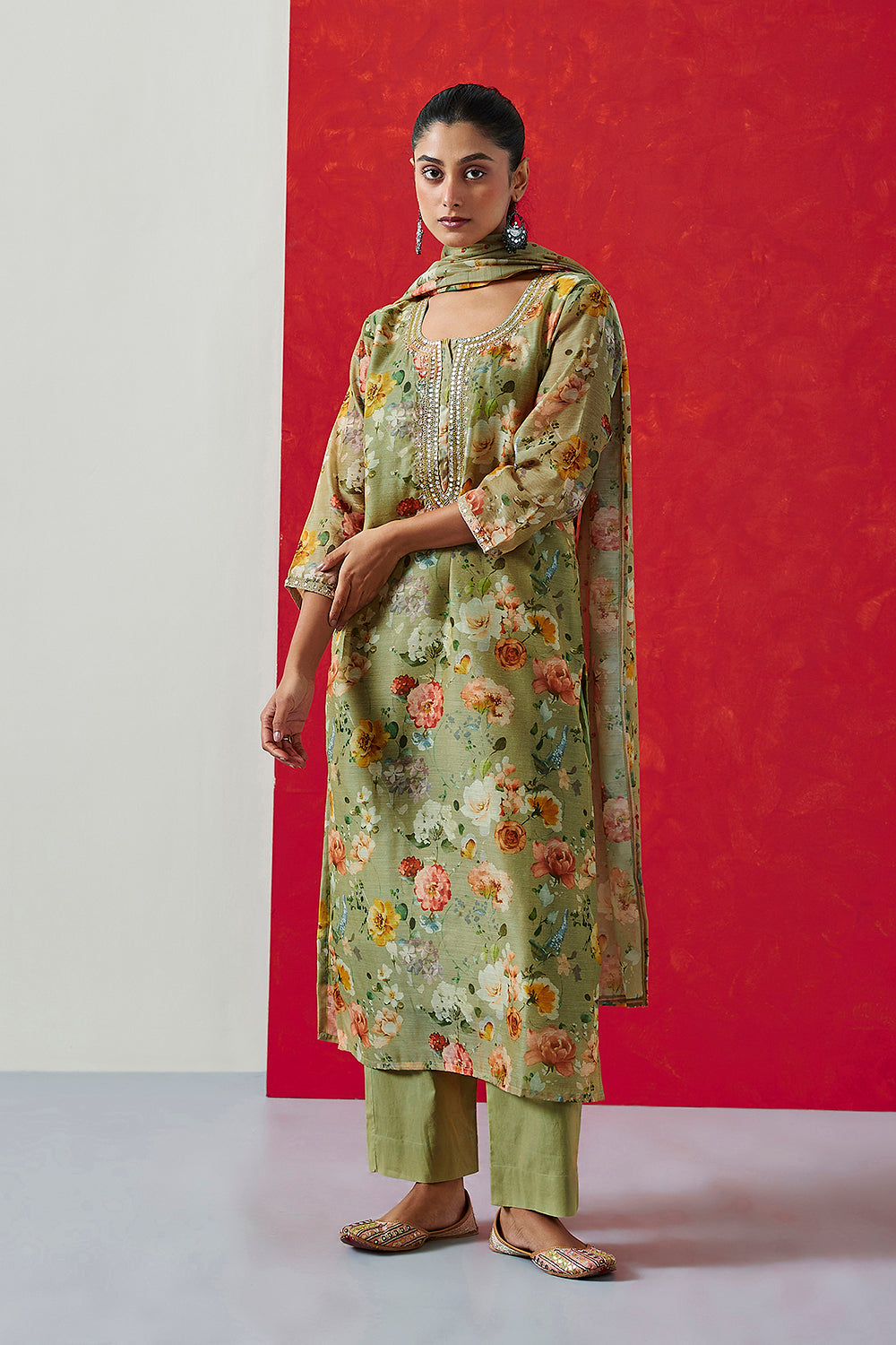 Pastel Green Chanderi Suit Set | HER-407