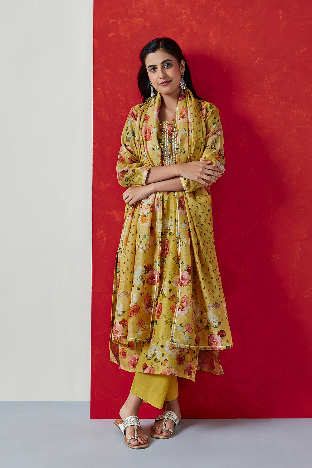 Yellow Chanderi Suit Set | HER-407