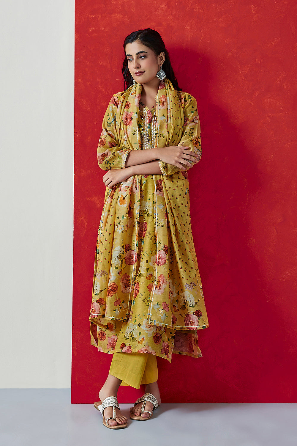 Yellow Chanderi Suit Set | HER-407