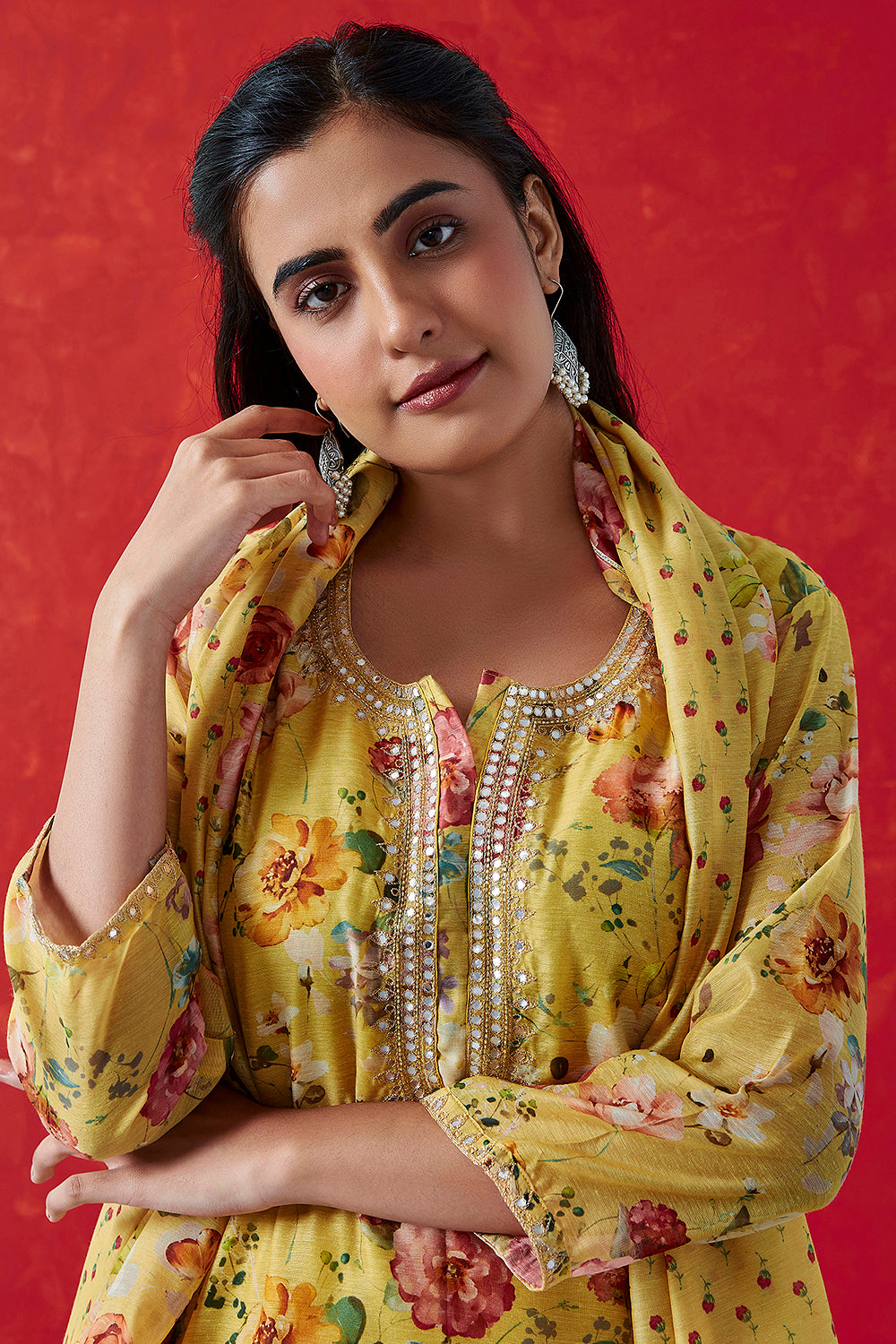 Yellow Chanderi Suit Set | HER-407