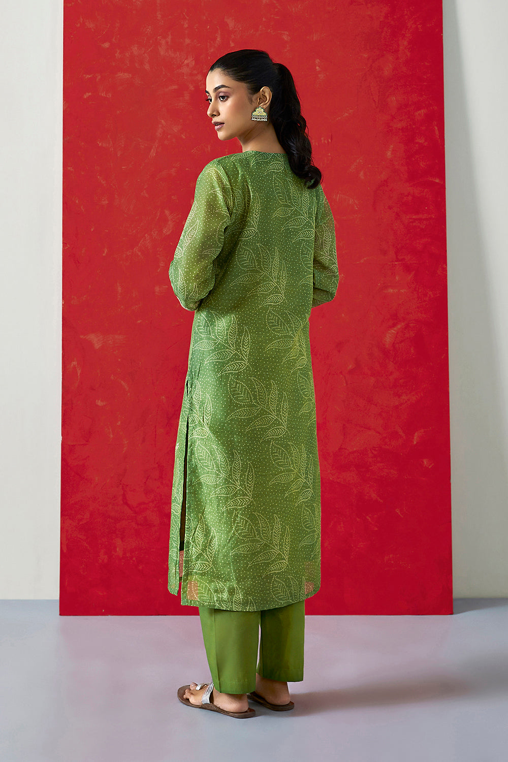 Green Chanderi Suit Set | HER-412
