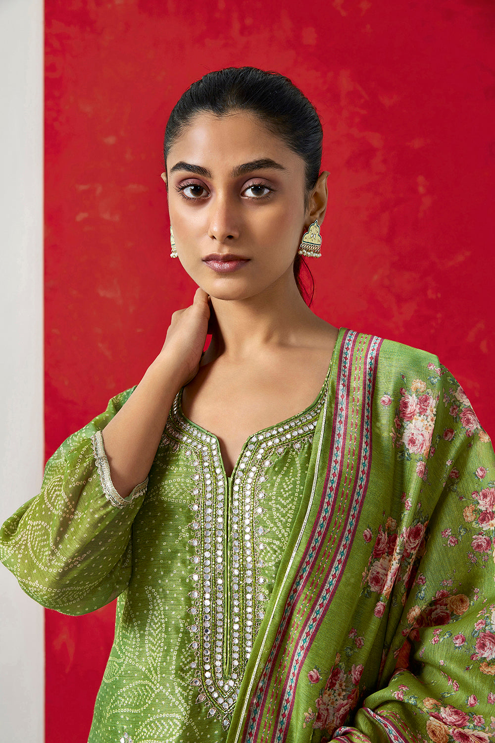 Green Chanderi Suit Set | HER-412