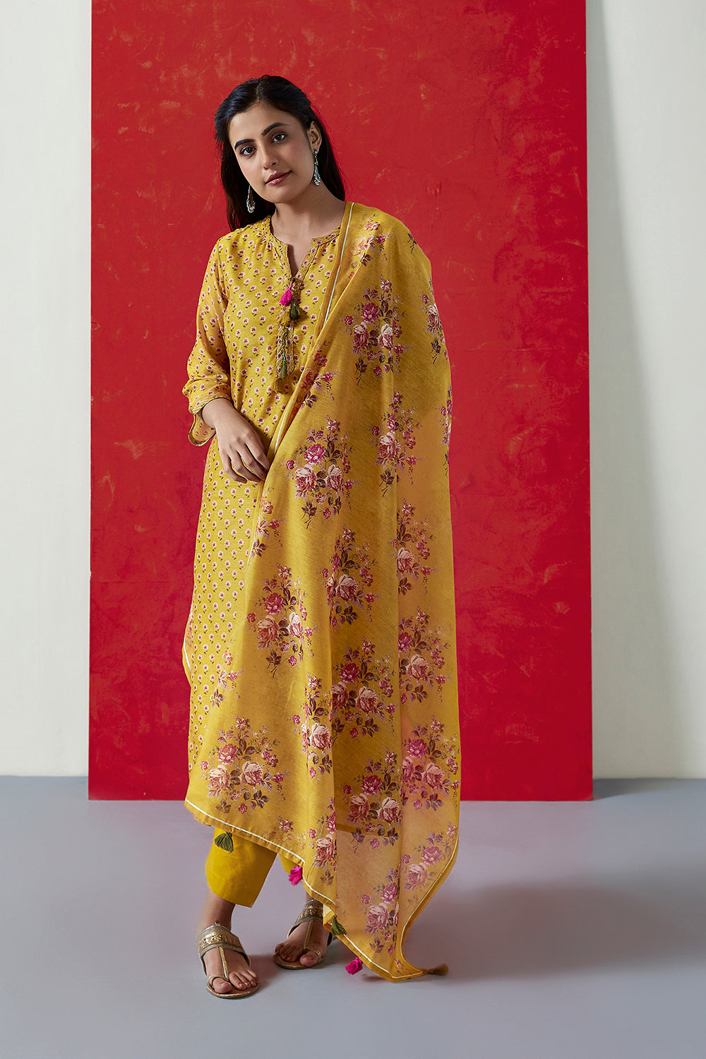 Yellow Chanderi Suit Set | HER-410