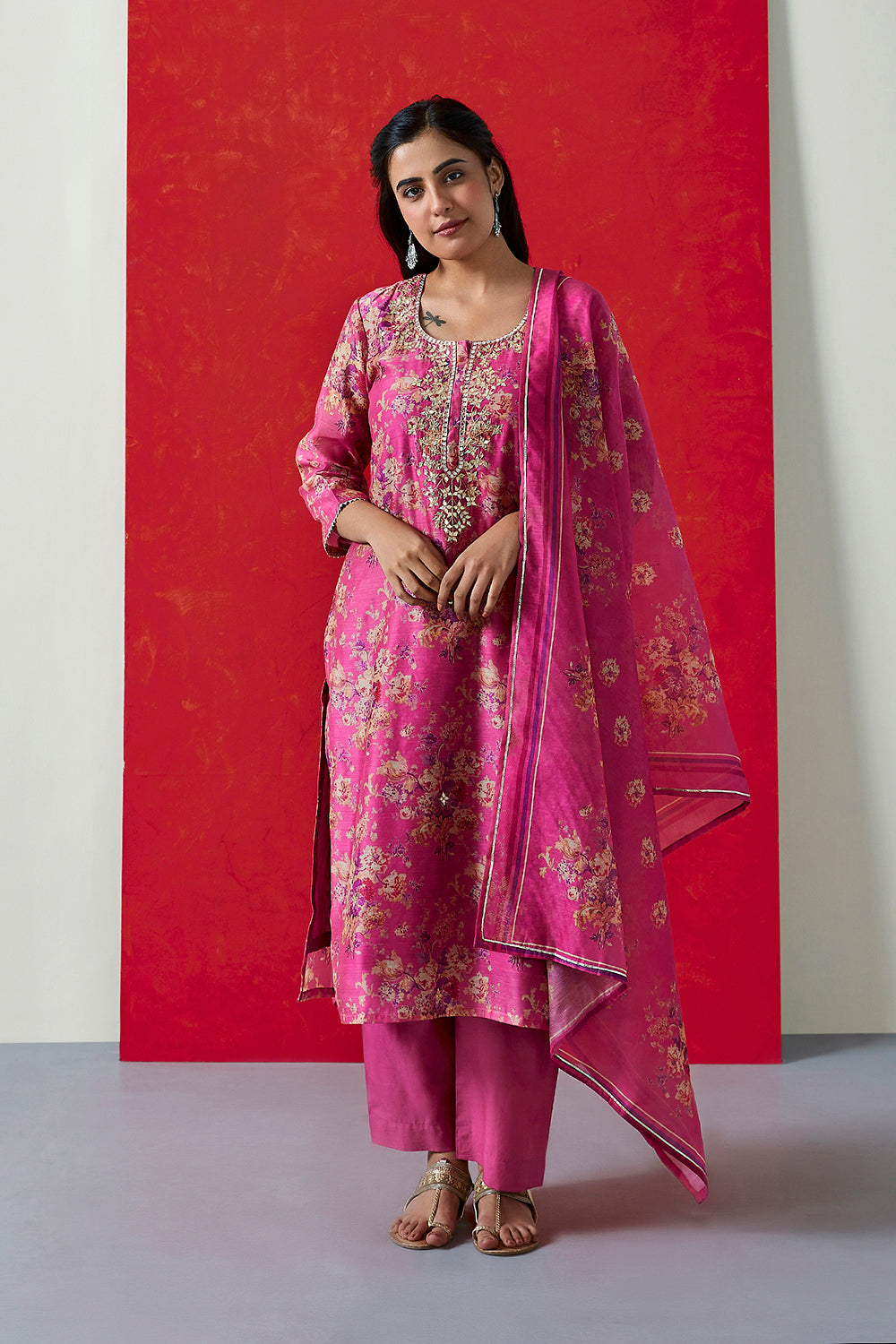 Heer Gulabi Pink Chanderi Suit Set | HER-255