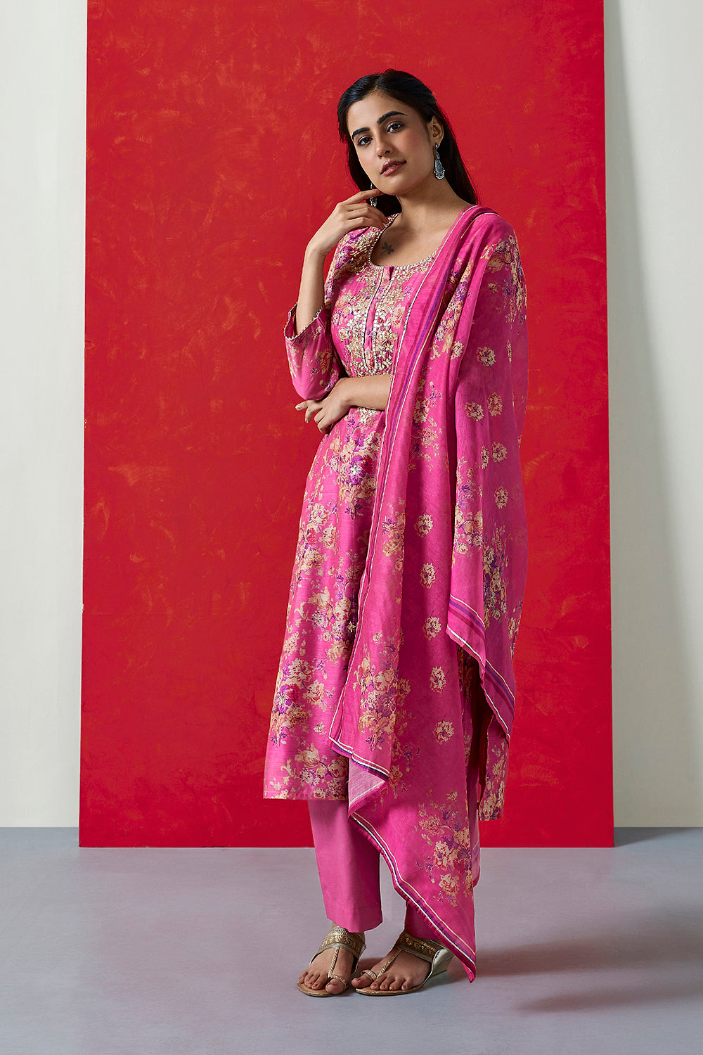 Heer Gulabi Pink Chanderi Suit Set | HER-255