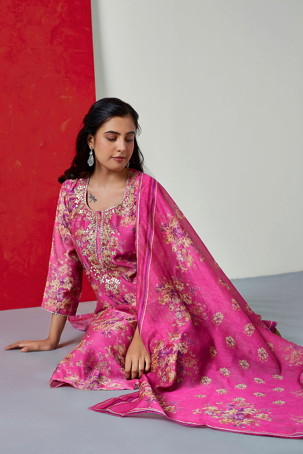 Heer Gulabi Pink Chanderi Suit Set | HER-255