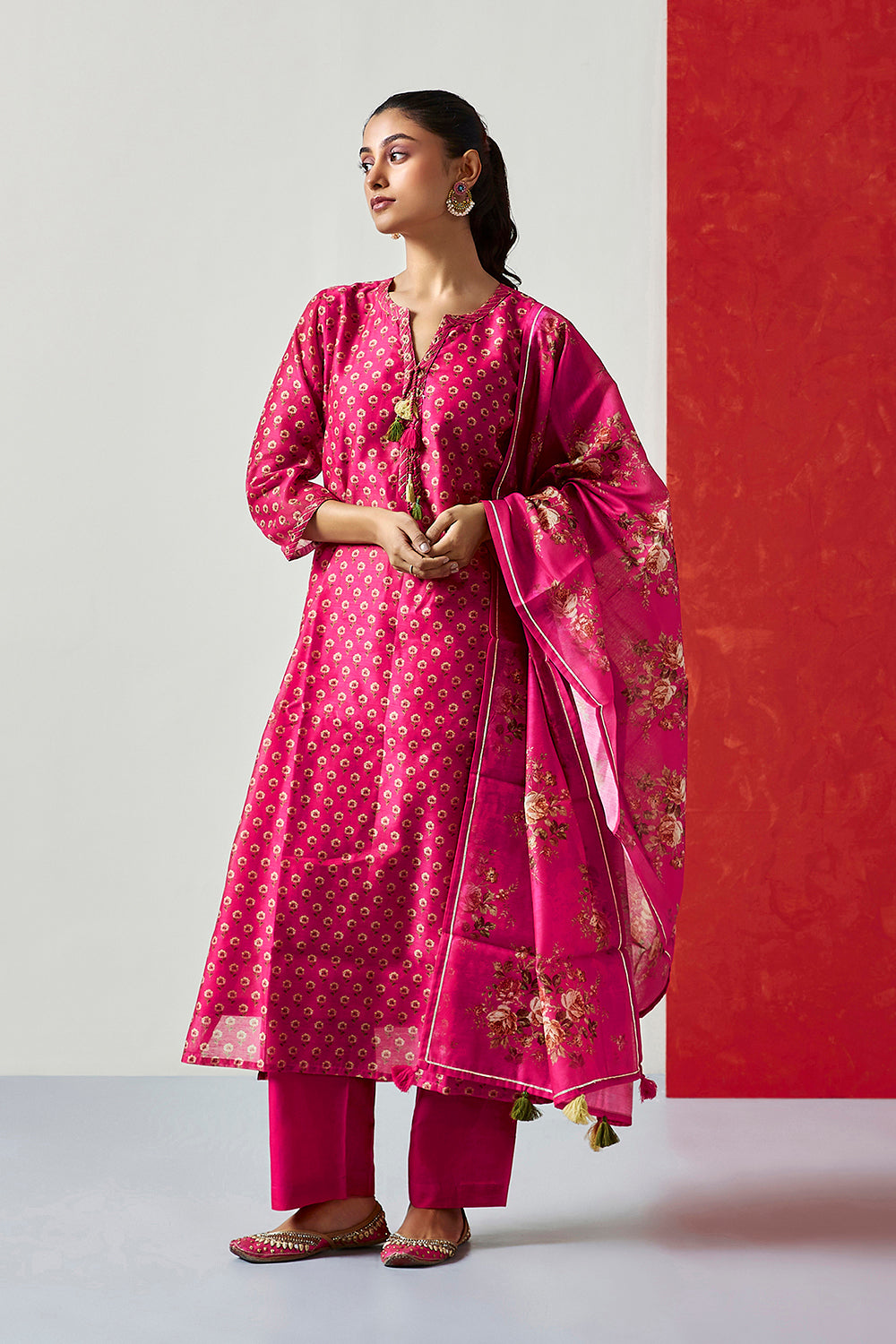 Dark Pink Chanderi Suit Set | HER-410