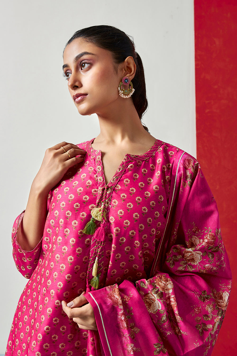 Dark Pink Chanderi Suit Set | HER-410