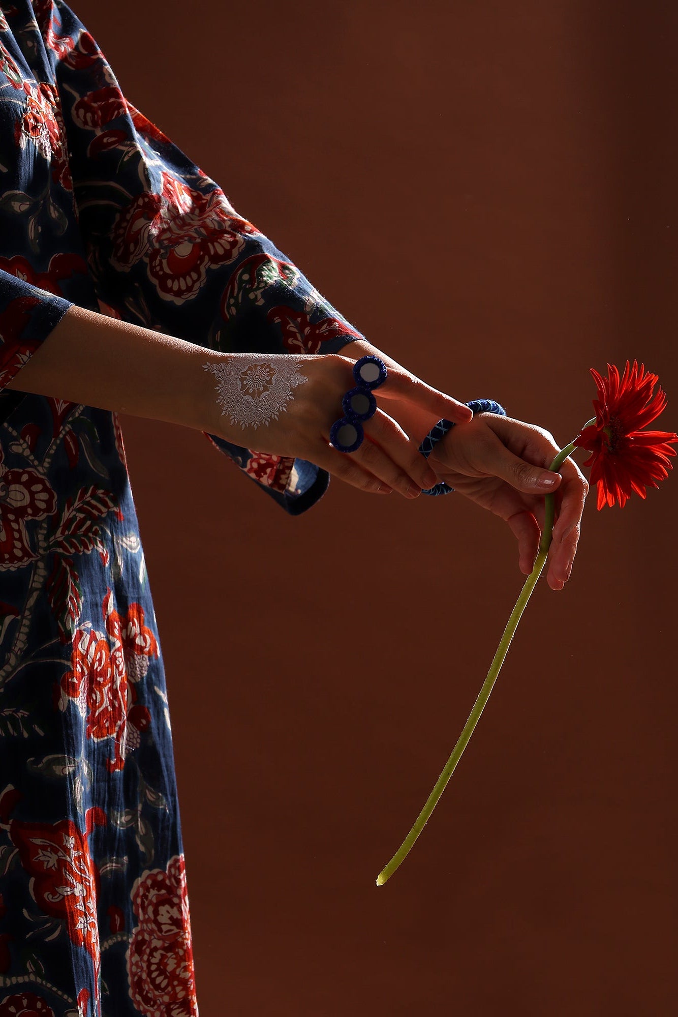 Navy Blue Floral Cotton Co-ord Set | HER-533