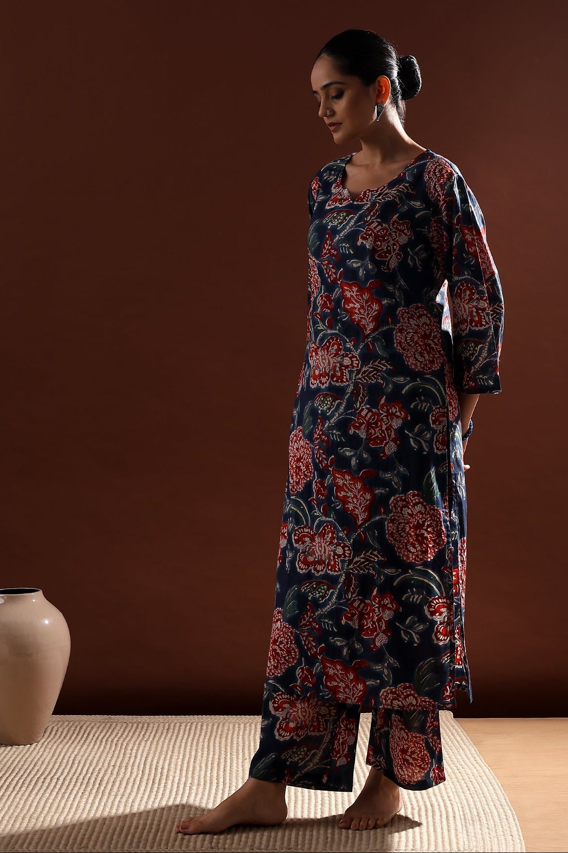 Navy Blue Floral Cotton Co-ord Set | HER-533