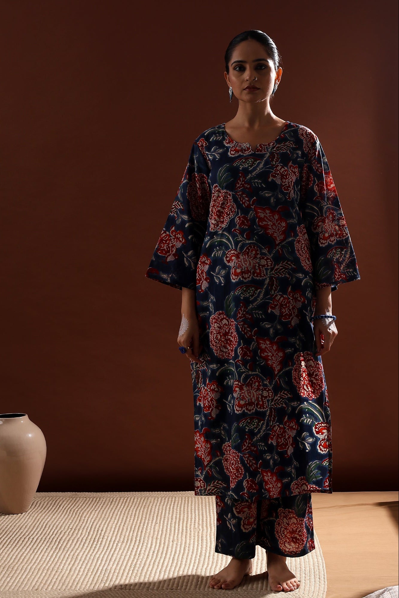 Navy Blue Floral Cotton Co-ord Set | HER-533