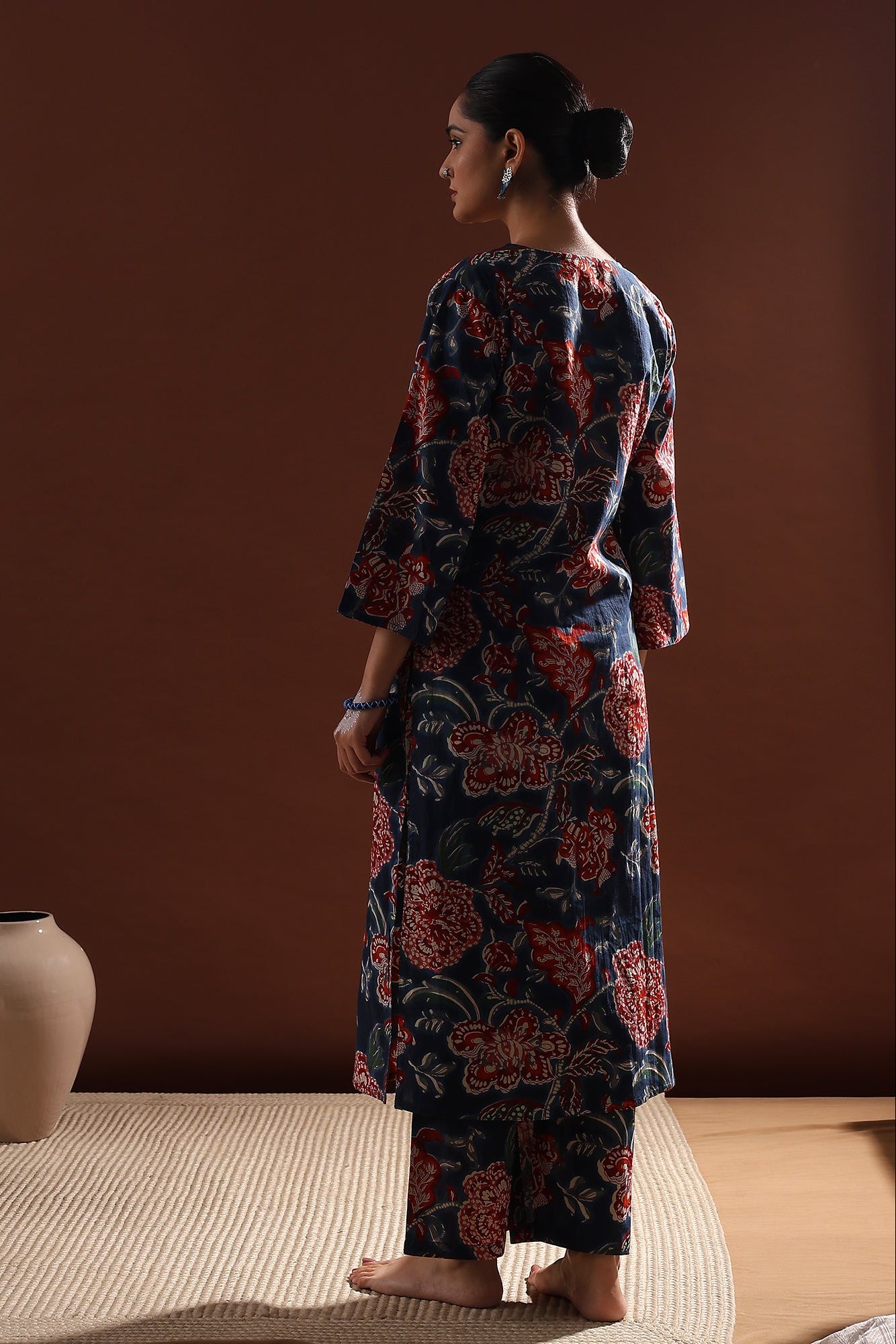 Navy Blue Floral Cotton Co-ord Set | HER-533