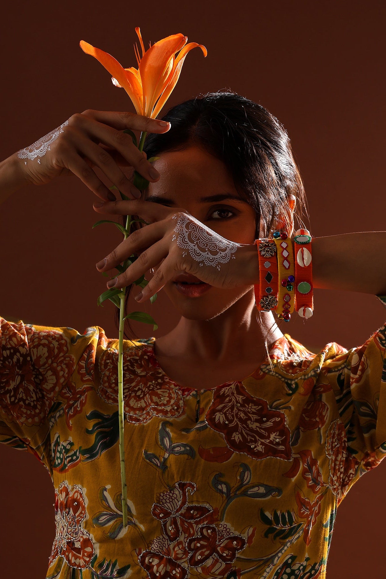 Mustard Yellow Floral Cotton Co-ord Set | HER-533