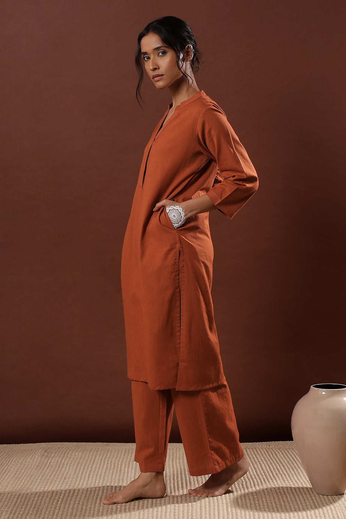 Earthy Rust Minimal Kurta/Co-ord Set | HER-527