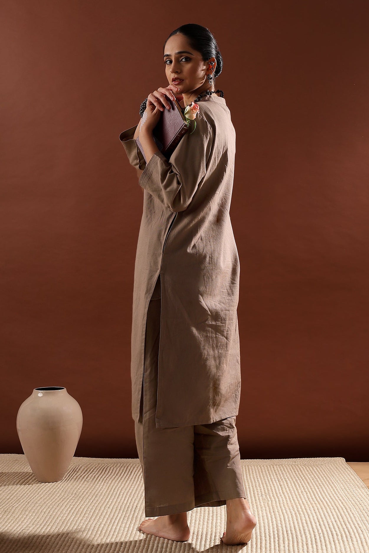 Mocha Brown Minimal Kurta/Co-ord Set | HER-527
