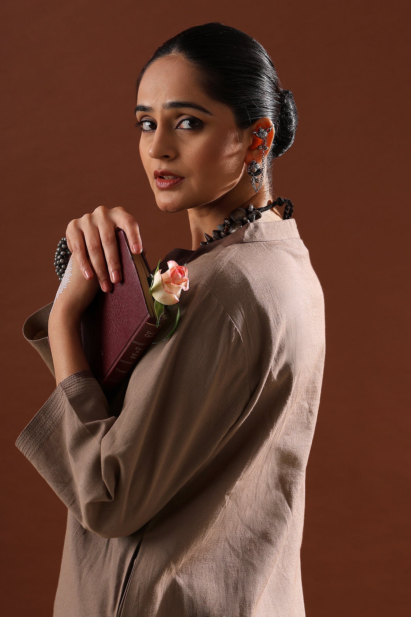 Mocha Brown Minimal Kurta/Co-ord Set | HER-527